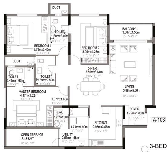A-103 A-201 TO A-1101 3-BED FLAT A-103 - First Floor 4-BED FLAT A-201 TO A-1101 Typical Floor- 2nd To