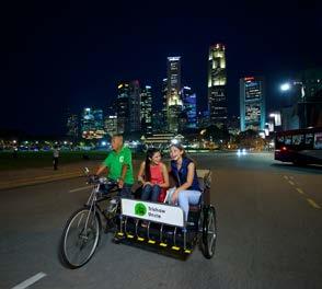 After dinner, hop into a traditional trishaw and explore Chinatown and Clarke Quay.