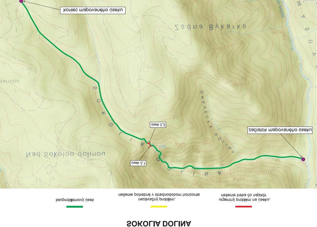 5. SOKOLIA DOLINA žltá značená turistická trasa č. 8741 Dĺžka trasy: 2,5 km Prevýšenie: 433 m Začiatok mapovania problematického úseku - 48.9305775N, 20.
