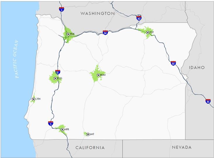30-MINUTE DRIVE TIME SERVICE AREA AND POPULATION OAP CATEGORY I AIRPORTS Crater Lake-Klamath Regional Airport Source: Jviation Source: Airport roles consider the characteristics of the area the