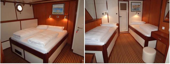 A big saloon as well as a canopied quarterdeck with upholstered seating is situated on the top deck.