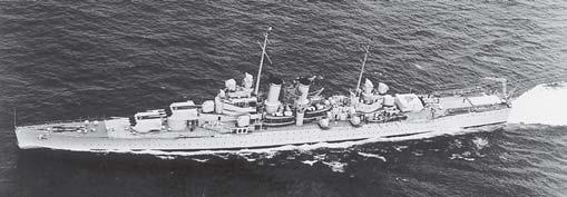 WICHITA CLASS Wichita, as seen on May 1940 while operating in the Atlantic. This overhead view shows her unique appearance among treaty heavy cruisers.
