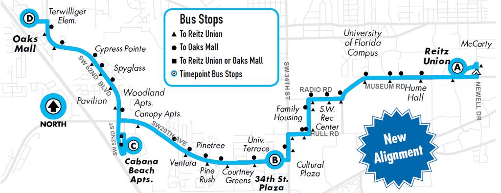 Illustration 2.9 Route 2 Map - Reitz Union to Oaks Mall Source: http://go-rts.com/schedule.