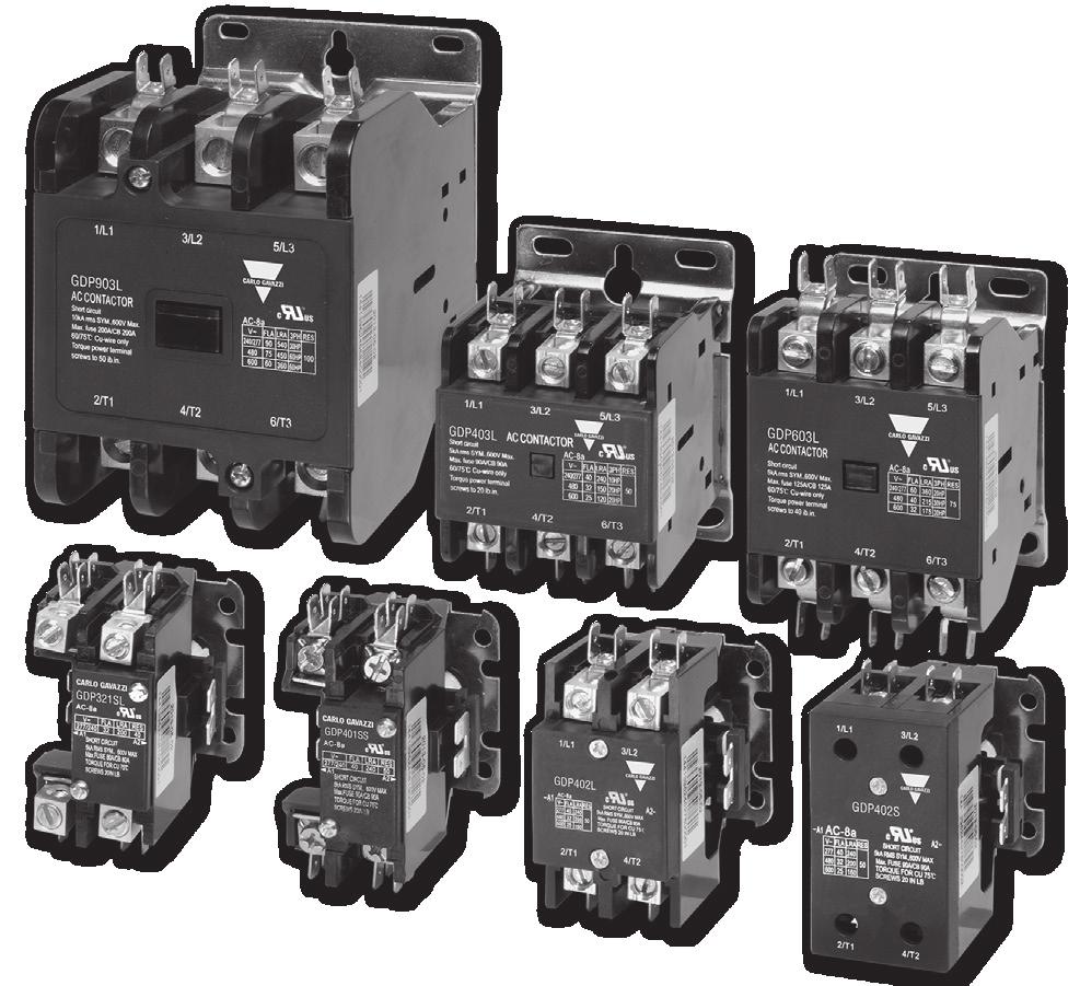 Definite Purpose Contactors 1, 2 and 3 pole Type l Definite Purpose Contactors l Switching up to 100A resistive, 90A inductive l Line Voltage up to 600VAC on most sizes l Control voltage up to 480VAC