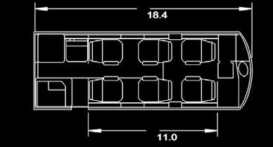 arrangement, two forward facing aft seats in the aft cabin, a single side facing seat in the