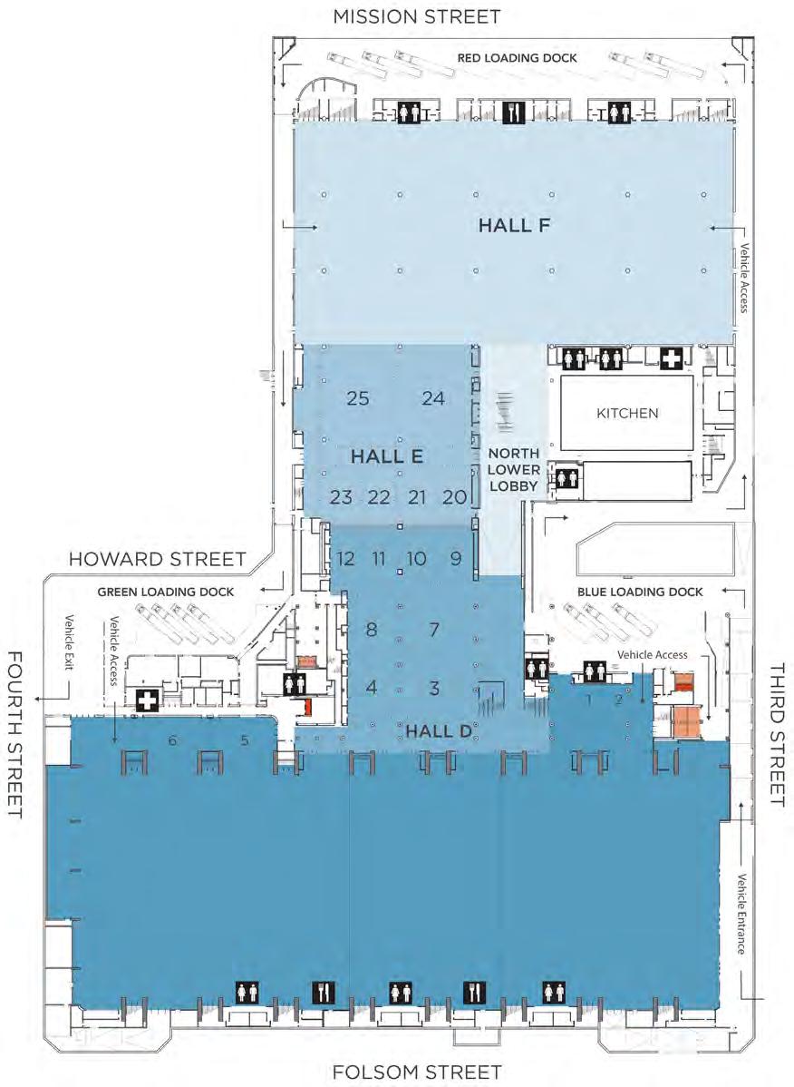 EXHIBITION LEVEL 504,000+ square feet (Halls A-F) PLEASE NOTE: Individual floor plans are reproduced at various scales and should not be compared.