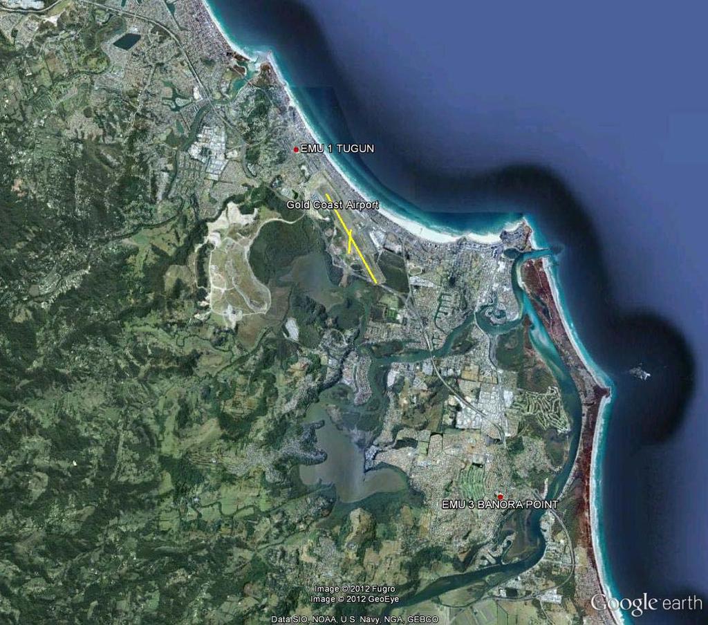 Figure 1 Location of Gold Coast Airport. Runway orientation for airport is shown in the insert.
