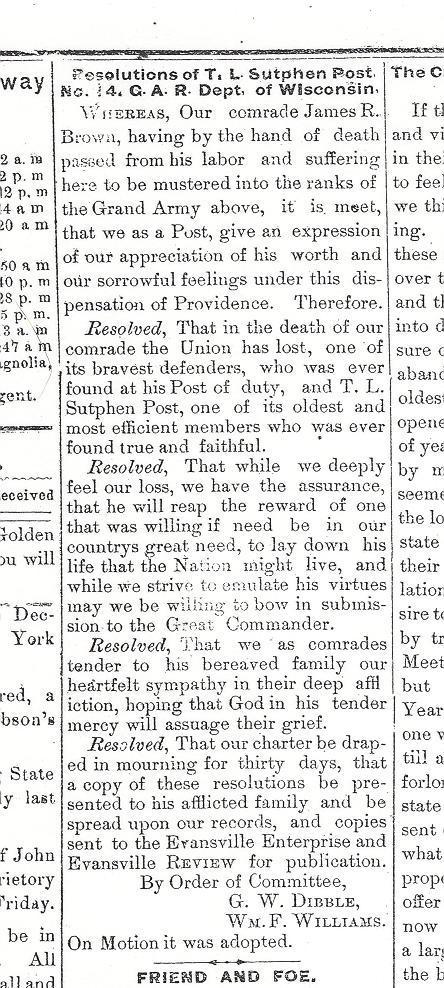 March 15, 1884, Evansville Review, p. 4, col. 3, Evansville, Wisconsin March 15, 1884, Evansville Review, p. 3, col. 2, Evansville, Wisconsin Carpenters are at work fitting up the hall, over C. H.