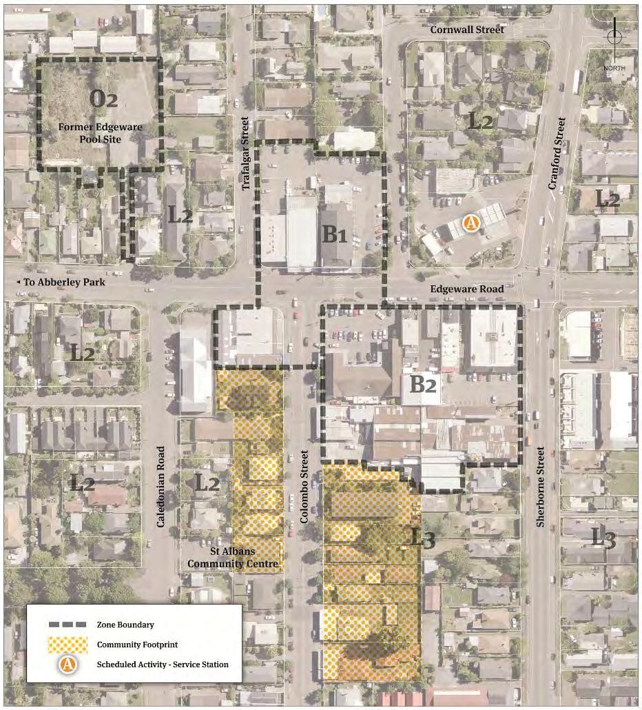 Land use context In the operative Christchurch City Plan, Edgeware Village is zoned a combination of: Business 1 (B1) Local Centre / District Centre Fringe; Business 2 (B2) District Centre Core.
