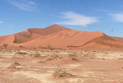 The Namib Desert runs for 1,300 km from north to south, from Angola to the Republic of South Africa, and it was declared a World Heritage site in 2013.