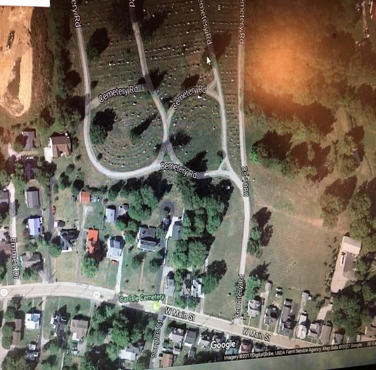 Google Map Carlisle, KY cemetery 2/12/2017 Entrance from Main Street to Carlisle, Cemetery Now the entrance into the newest