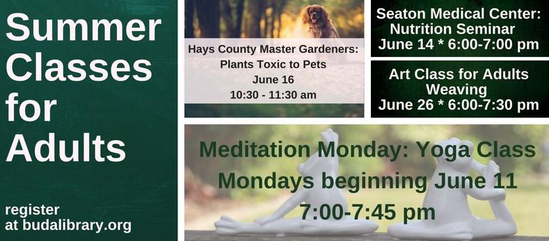 Summer Classes for Adults at Buda Public Library: Who says summer fun is just for kids?