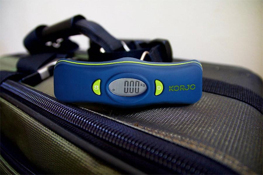 A portable luggage scale gives you an accurate reading of the weight of your bag wherever you are. Image: Korjo 2.