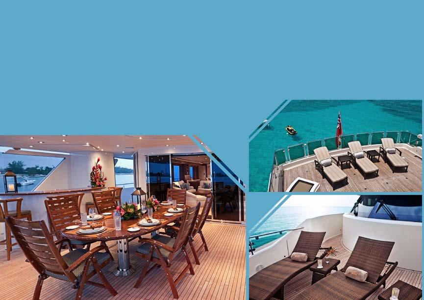 The Aft Bridge Deck provides an area for lounging in the sun and has a BBQ grill and drop down TV.