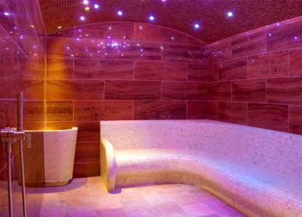 sound in 100% humidity Hammam: A room that allows for a series of increasing temperatures followed by a rubdown, a massage, and finished off with a cold shower Laconium: A dry, gentle seating space
