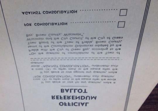 The ballot as it appeared to voters in both communities on Nov. 3, 1964.