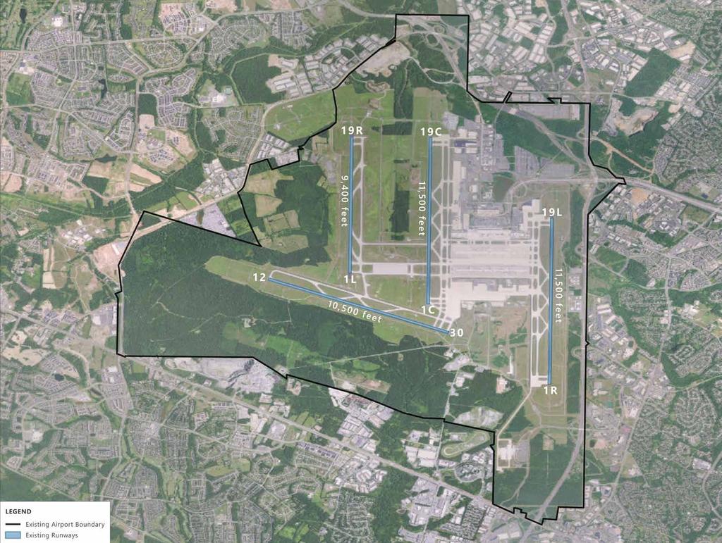 Dulles International Airfield Configurations Four-Runway (Existing) Five-Runway (Future) SOURCES: USGS,