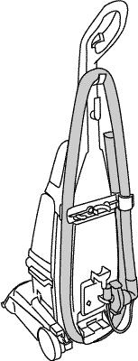 Press solution tube (G) into clip next to converter as shown. Wrap hose around hook on upper handle (I). Press hose into clips on upper hose holder (J).