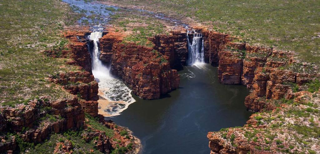 King George Falls and Kimberley Coast Flight Depart El Questro travelling north over ancient Kimberley landscapes to the famous King George Falls where you will orbit for 10 mins taking in the 80