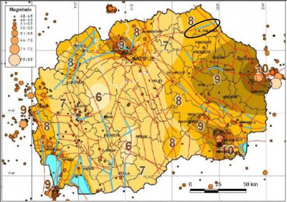 Seismicity Seismotectonic and maximum observed seismic intensity map of Macedonia.