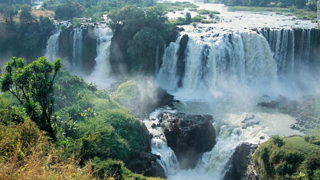 originates at Lake Tana in the Ethiopian Highlands. The two rivers merge near the Sudanese capital Khartoum to form the main waterway, which flows north through Egypt to the Mediterranean.