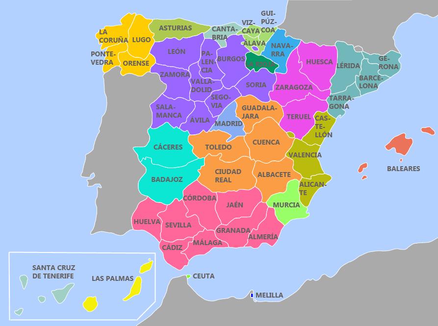 PROVINCES Each autonomous community is made up of one province or more (7 of the 17 autonomous communities have only one province uniprovincial-). Spain has 50 provinces.