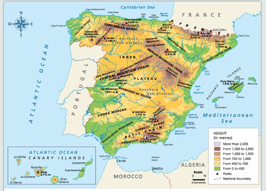 These are the main characteristics of Spain s landscape: Mountains cover a large part of the peninsula and the archipelagos.