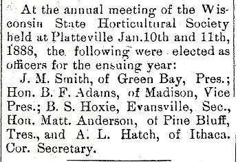December 1, 1888, The Tribune, Evansville, Wisconsin December 8, 1888, The Tribune, p. 1, col.