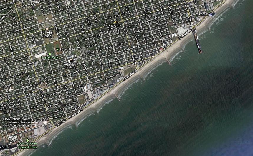 Figure 5 Groins along the seawall (Image source: maps.google.ca) 5.9 1953 Extension Another westward extension was authorized by Congress in 1950 due to expansion of the city of Galveston.
