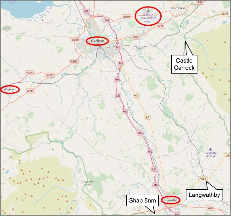 and down to Shap, which was interpreted as Wigton by the controller. Wigton is a small town approximately 14nm west-southwest of Carlisle airport.