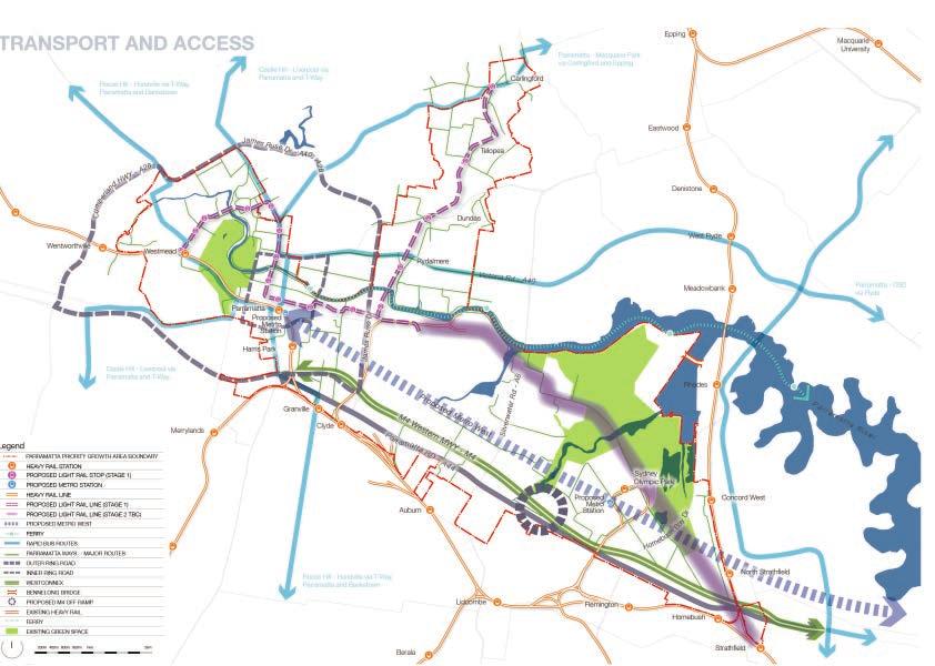 2.6 Transport The Greater Parramatta to Olympic Peninsula Corridor is undergoing significant change, with an emerging and an increasingly diverse mix of uses proposed from Westmead to Sydney Olympic