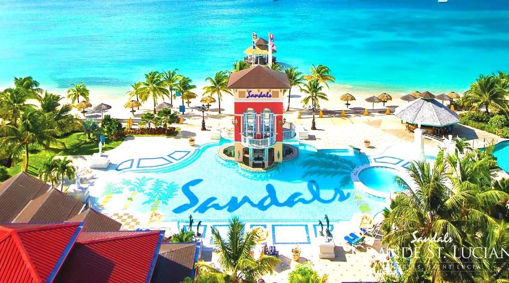 SANDALS GRANDE ST. LUCIA SPA & BEACH RESORT Set on one of the island's awe-inspiring locations, this Green Globe resort is situated on the spectacular peninsula surrounded by the sea on both sides.