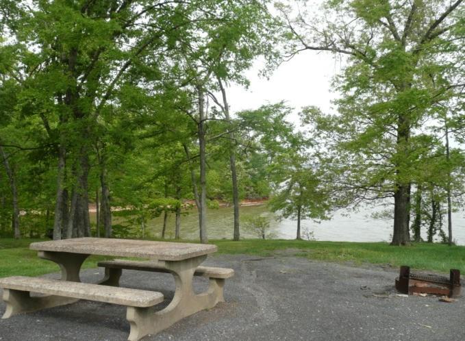 Self-Service Campgrounds offer basic amenities including campsites, picnic tables, grills, fire rings, chemical toilets, drinking water, trash pickup, lake access, and boat ramps.
