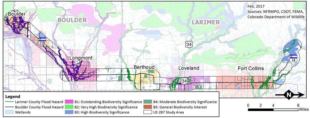 Environmental Features Larimer and Boulder counties have diverse environments resulting from their location along the foothills of the Rocky Mountains, as shown on Figure 2-12.