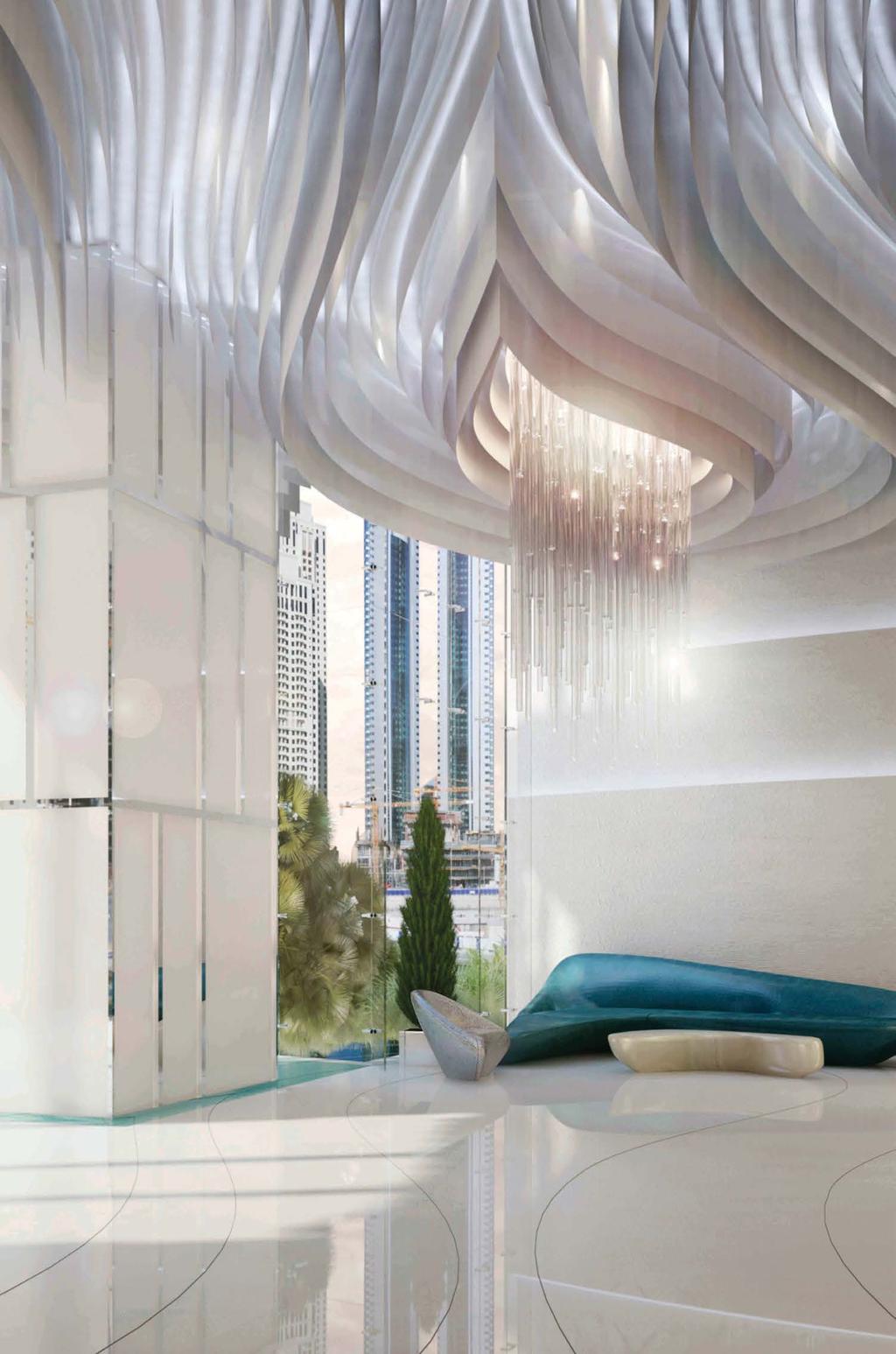 The luxurious lobby at DAMAC Heights will impress the most discerning visitors.