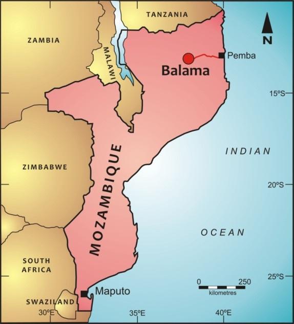 Figure 1 Map showing location of the Balama Graphite and Vanadium Project Road Balama is situated about 240 km west of the Port Town of Pemba.