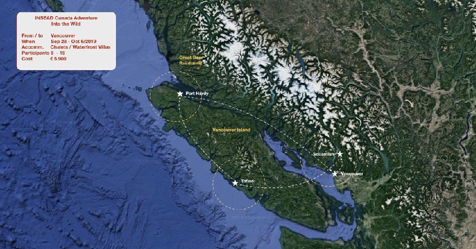 Our journey at a glance Sep 28 - Oct 1 West Coast immersion North of Vancouver In the first part of this adventure we immerse in the Canadian West Coast Lifestyle.