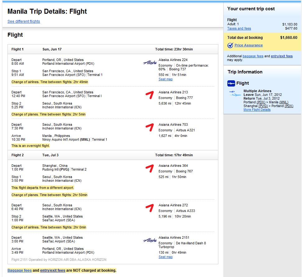 Sample Flight Itineraries/Prices for those going on the China post-conference tour Travel to Manila returning via Shanghai (as of March 6, 2012 from Orbitz) Departing from various US Cities