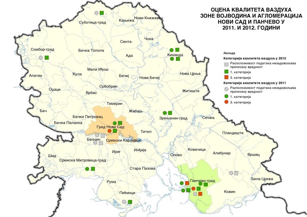 AQ assessment zone Vojvodina and agglomerations Novi Sad and Pančevo in 2011. and 2012.