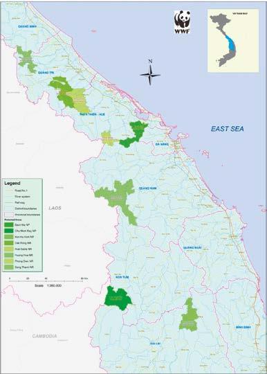 Distribution of the Northern Yellow-cheeked Crested Gibbon Phong Dien NR, Hue Saola NR and Bach Ma NP (Thua Thien Hue Province), Song Thanh NR (Quang Nam Province), Chu Mom Ray NP (Kon Tum Province)