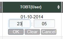Enter TOBT value in the timing text field.