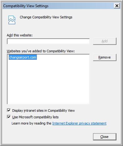 Figure 3 Remove Website in Compatibility View Settings 4. Click on Close button to confirm action. 5. Press on F5 on your keyboard to refresh the page. 1.