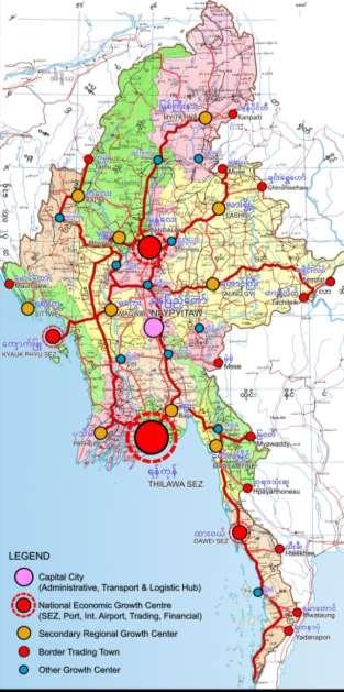 National Spatial Development Framework Plan Yangon and Mandalay Centers Development Concept Concentrated Decentralization and Regional Balanced Development Strategy National Growth Center Regional