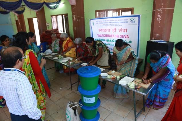 Hand on training on composting of domestic waste in three steps - Srinivasapuram, Adyar creek and estuary, Tamil Nadu ICAR-CIBA, Chennai 29 th September 2018 Organized an awareness on cleanliness,