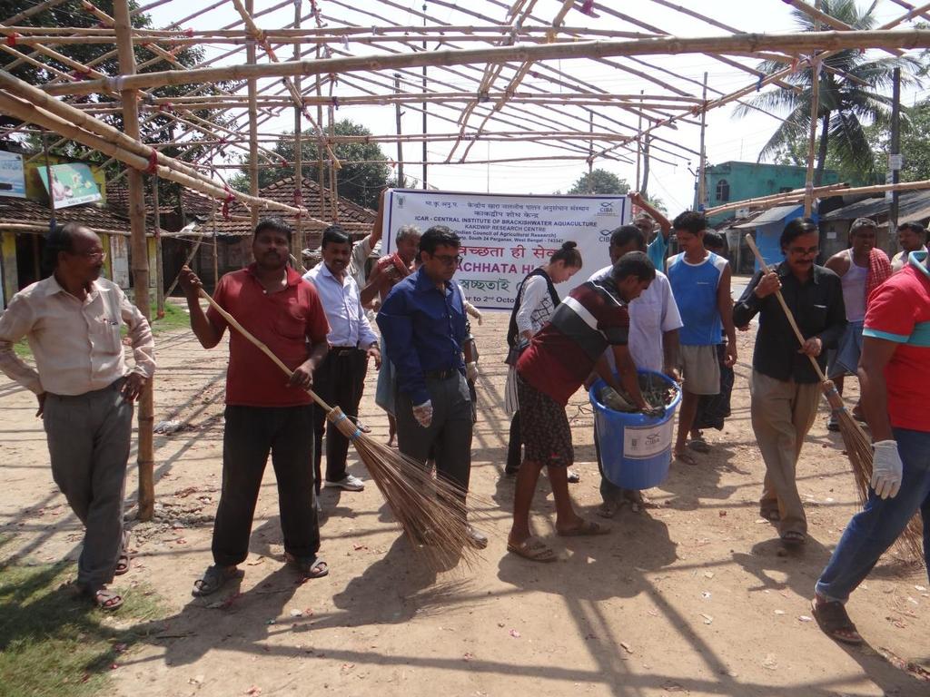 1 st October 2018 Kakdwip Research Centre of ICAR-CIBA organized cleaning of plastics and garbage from the village road and market activities at Ganeshnagar village, Namkhana, South 24 Parganas, West