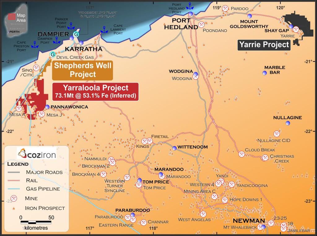 Low Cost, High Grade Iron-Ore Company Focus 4 5 exploration projects acquired from leading Australian prospector Mark Creasy Acquired 85% interest in Yarraloola, KingX and Buddadoo Projects for total