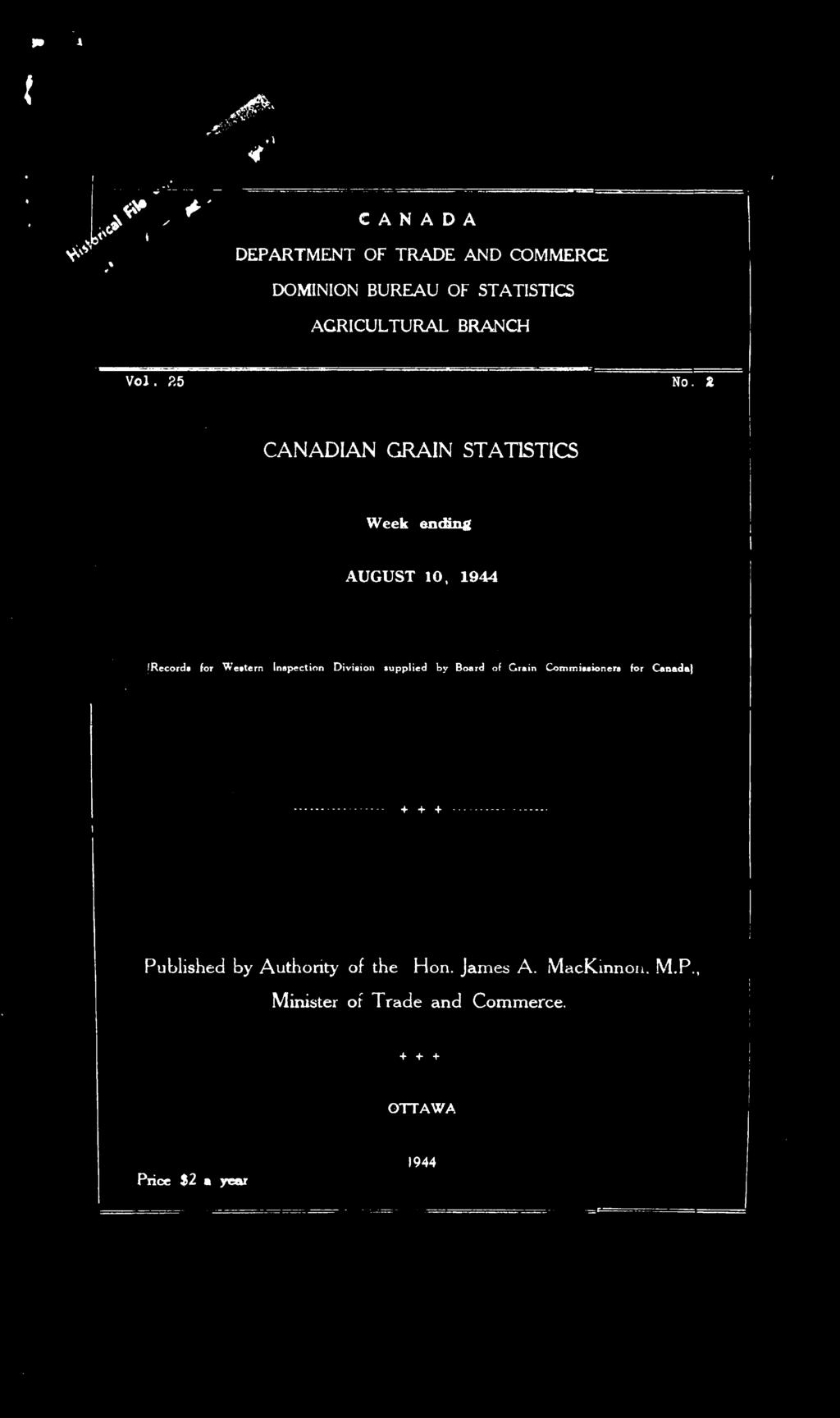 rain Commissioners for Canada Published by Authority of the Hon.