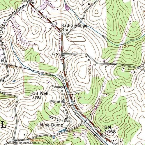 This topographic map shows the location of the two shafts at National No. 2.