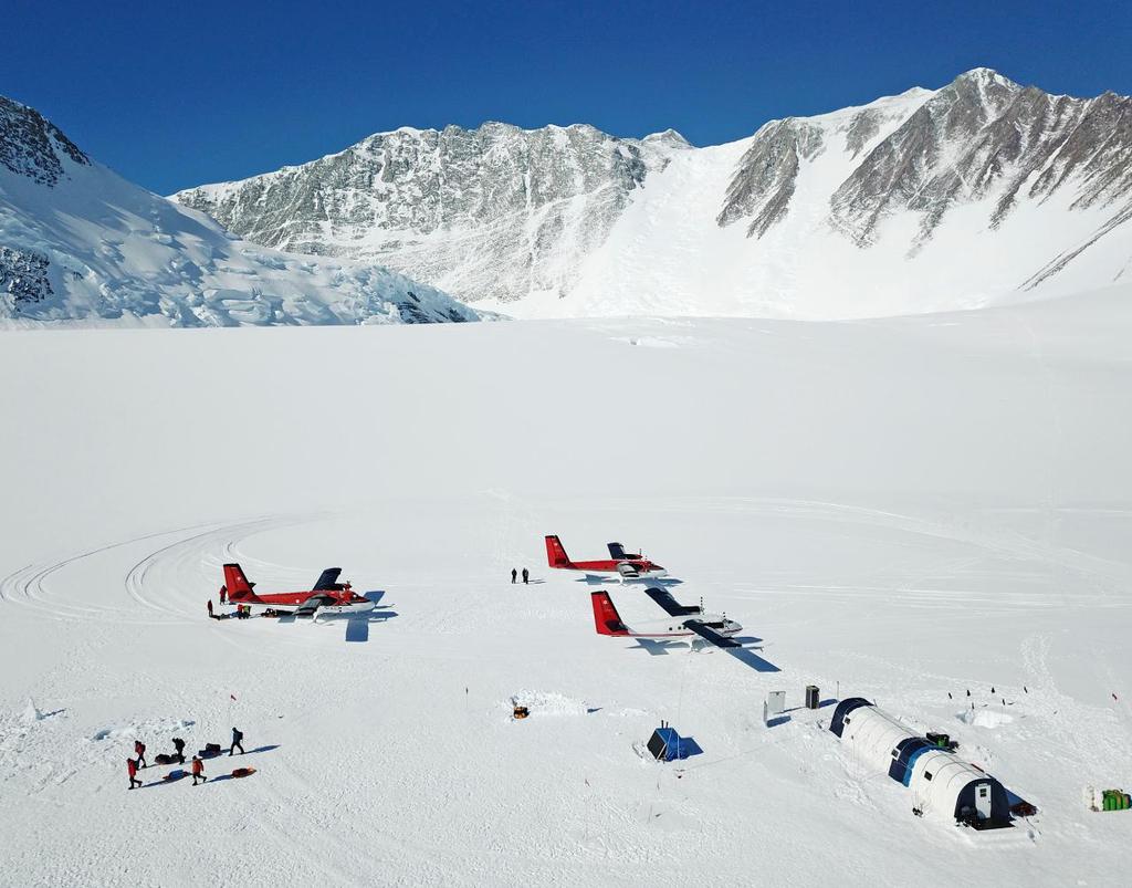 VINSON BASE CAMP Vinson Base Camp is situated at an elevation of 7021 ft (2140 m) on the Branscomb Glacier and offers you a spectacular setting to relax and recover from your travels to Antarctica