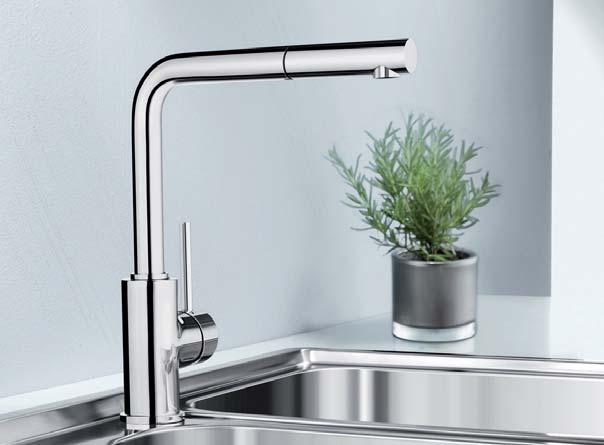 210 Chrome / Material: Brass Spout can be swivelled by 360 Ø 35 mm tap hole required With ceramic disk cartridge